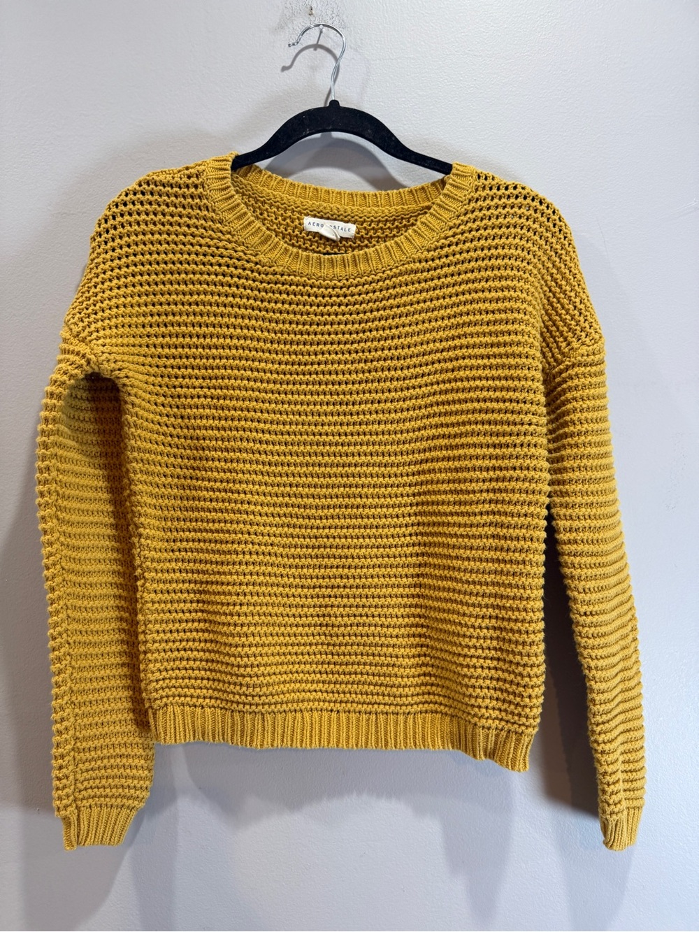 Aeropostale Mustard Yellow Cropped Crewneck Sweater